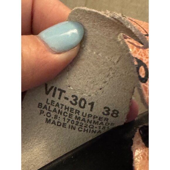 Alegria Red Pink Scribble Leather Slide Sandals Adjustable Straps  Size 38 - Picture 3 of 7